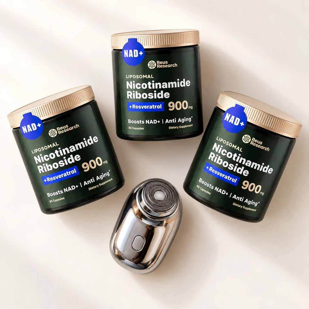 Tres frascos de Nicotinamide NAD y la mini rasuradora de regalo
